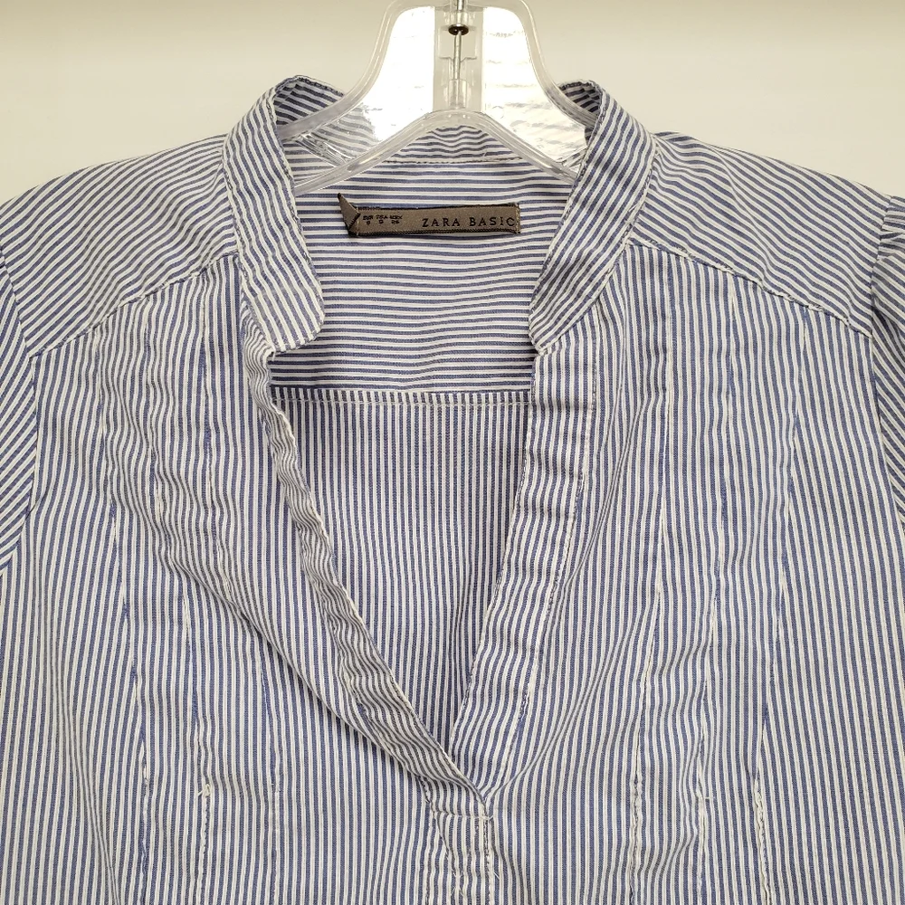 Striped Zara Basic Blouse with Puff Sleeves